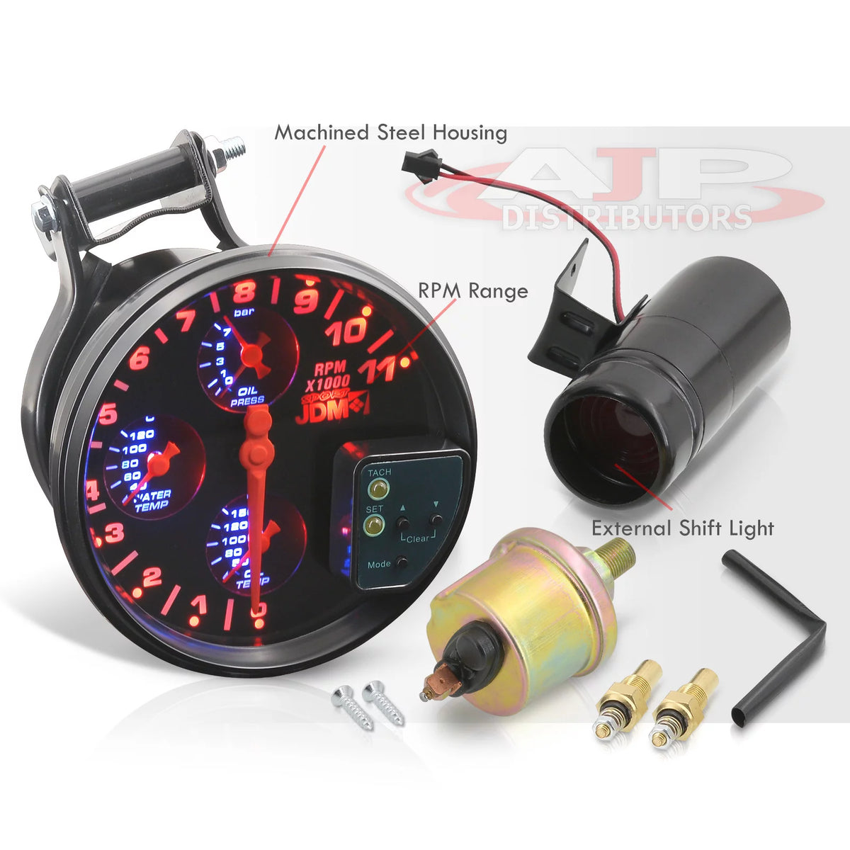 5" Black Face 4-in-1 Tachometer Gauge with Oil Water Temperature Pressure T46682