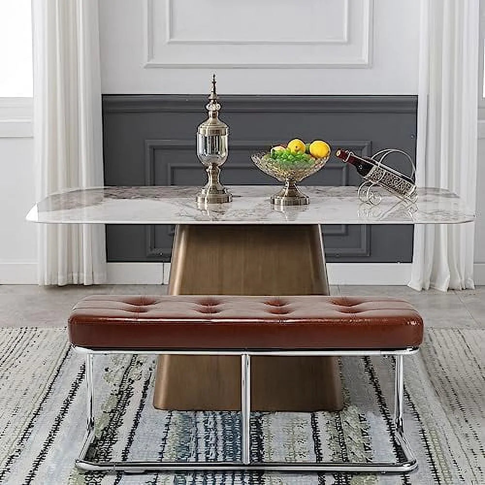 39 Inch Upholstered Leather Dining Bench with Metal Legs I77870