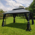 Gray Outdoor Patio Gazebo Canopy Tent with Ventilated Double Roof and Mosquito Net S39220
