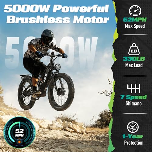 5000W Dual Motor Electric Bike 60V 32AH Battery 26x4 Fat Tire Full Suspension K430719