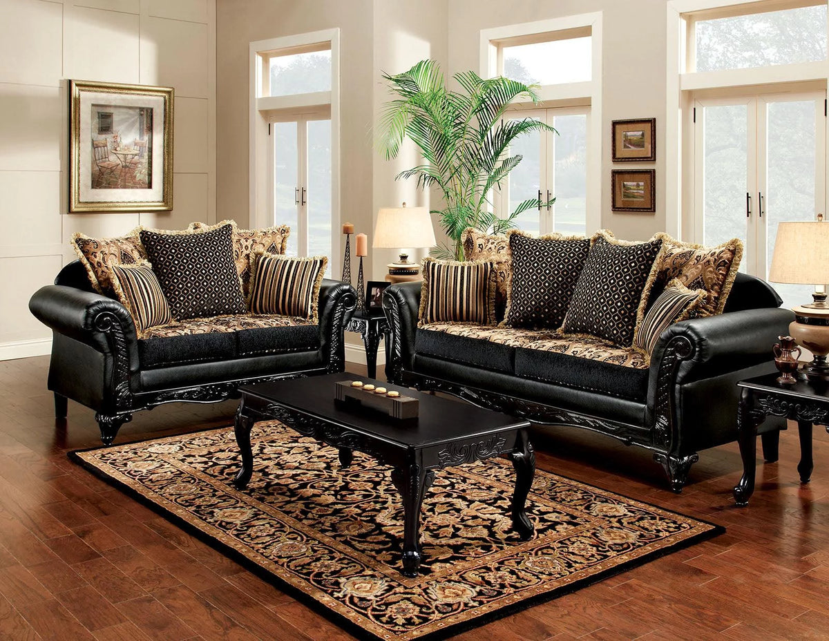 Black & Tan Chenille Sofa and Loveseat Y9762