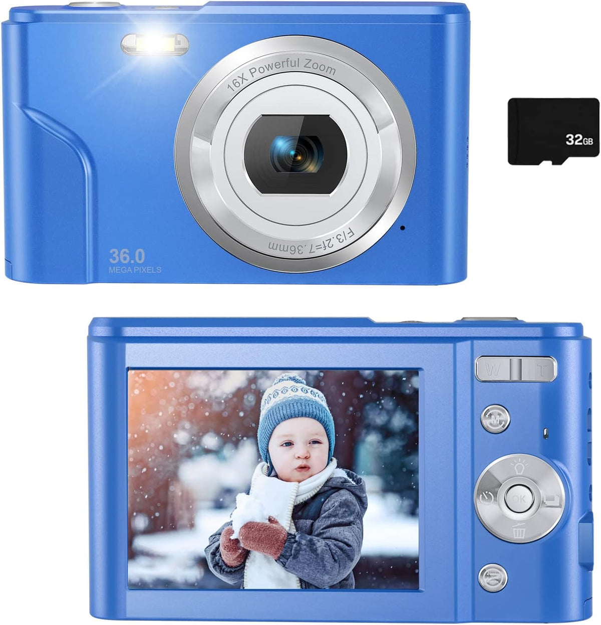 36MP Full HD 1080P Rechargeable Digital Camera with 32GB SD Card V97541