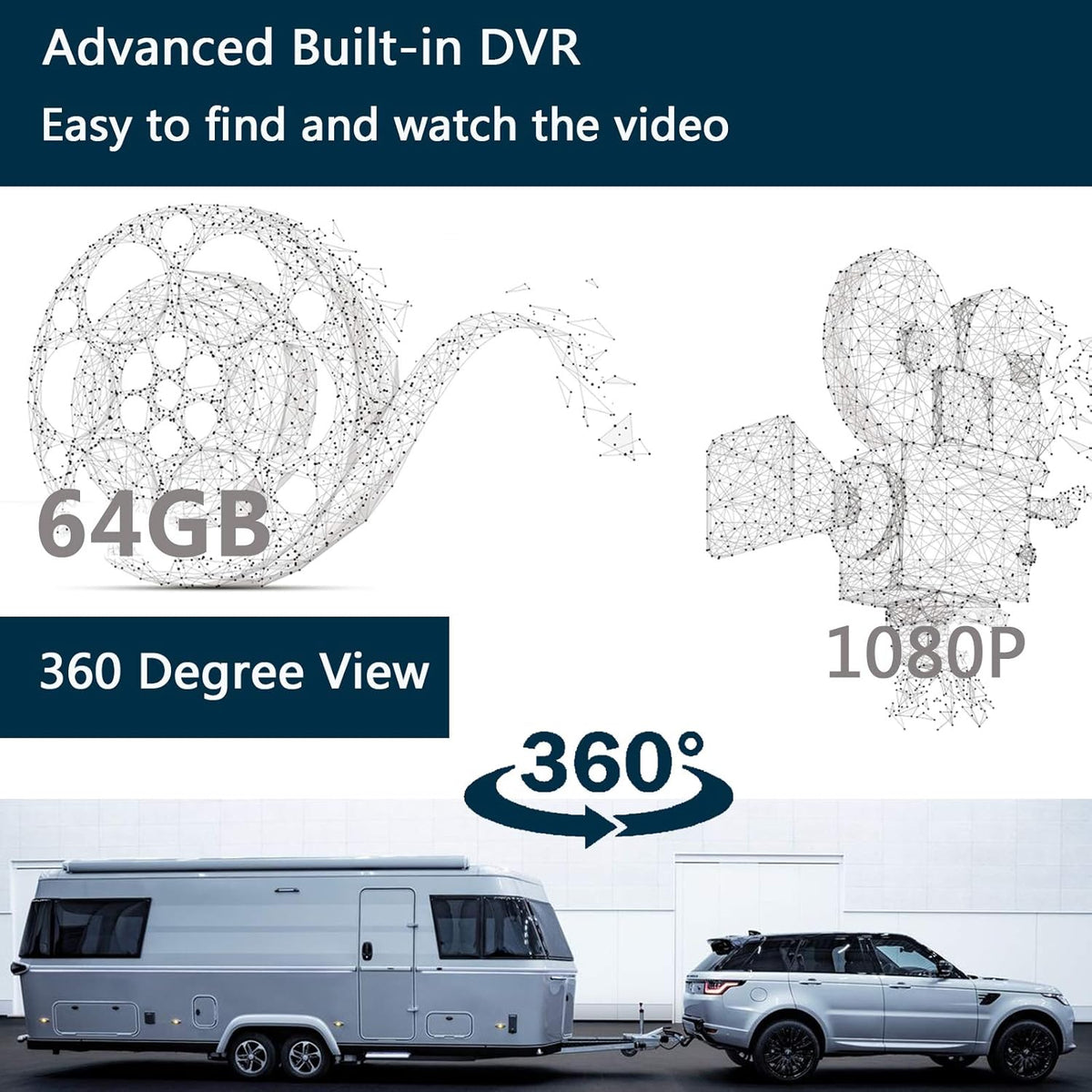 10.1 Monitor Backup Camera Wired System 1080P HD 4 Split Screen IP69 Waterproof X468859