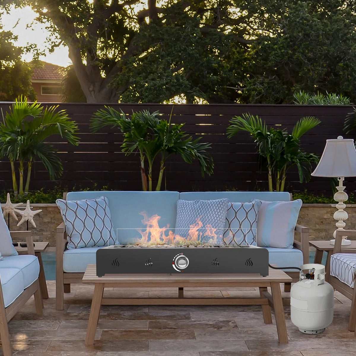 28in Propane Firepit with Glass Wind Guard P9680