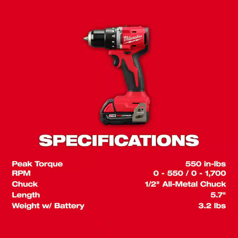 18V Lithium-Ion Brushless Cordless Compact Drill/Impact Combo Kit (2-Tool) F7289