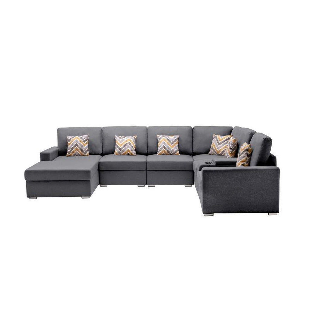 Gray Fabric Reversible Sectional with Charging Ports and Storage Console F34520