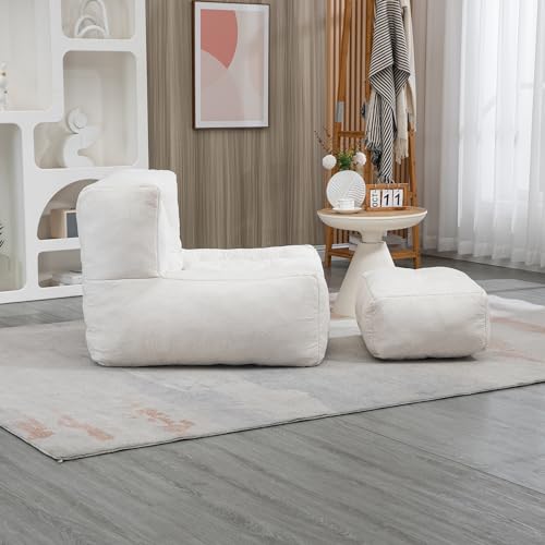 Blue Fluffy Bean Bag Chair with Memory Foam and Ottoman A489324