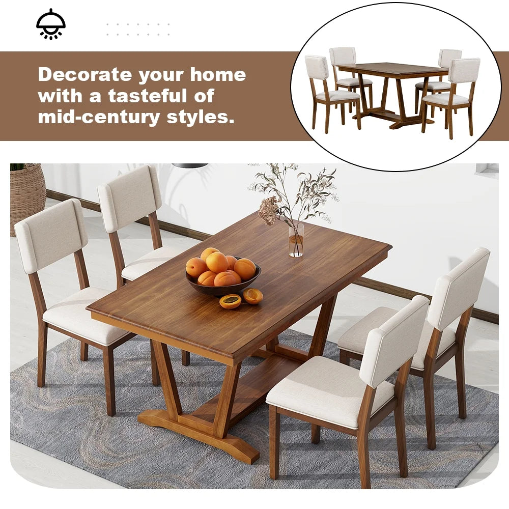 5 Piece Wood Dining Table Set with 4 Upholstered Chairs N204379