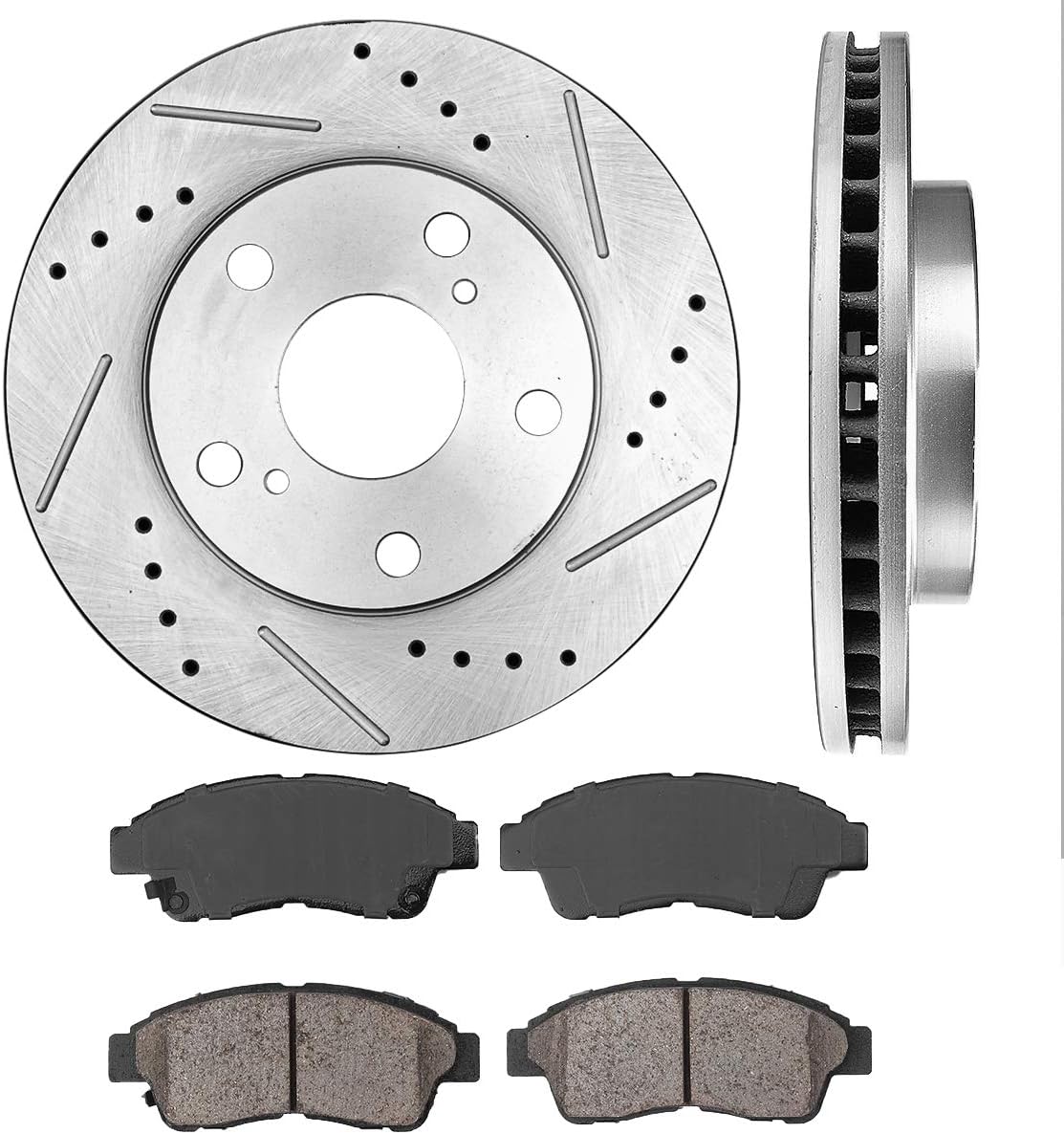FRONT 255mm 5 Lug Rotors + Ceramic Brake Pads + Hardware K74121