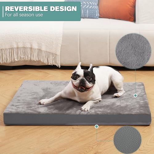 Waterproof Dog Bed Large Medium Sized Dogs Outdoor Orthopedic Crate Pad Washable Pet Beds Removable Cover Egg Crate Foam Support Durable Anti-Slip Kennel Pads 35"x22" Gray Y3610