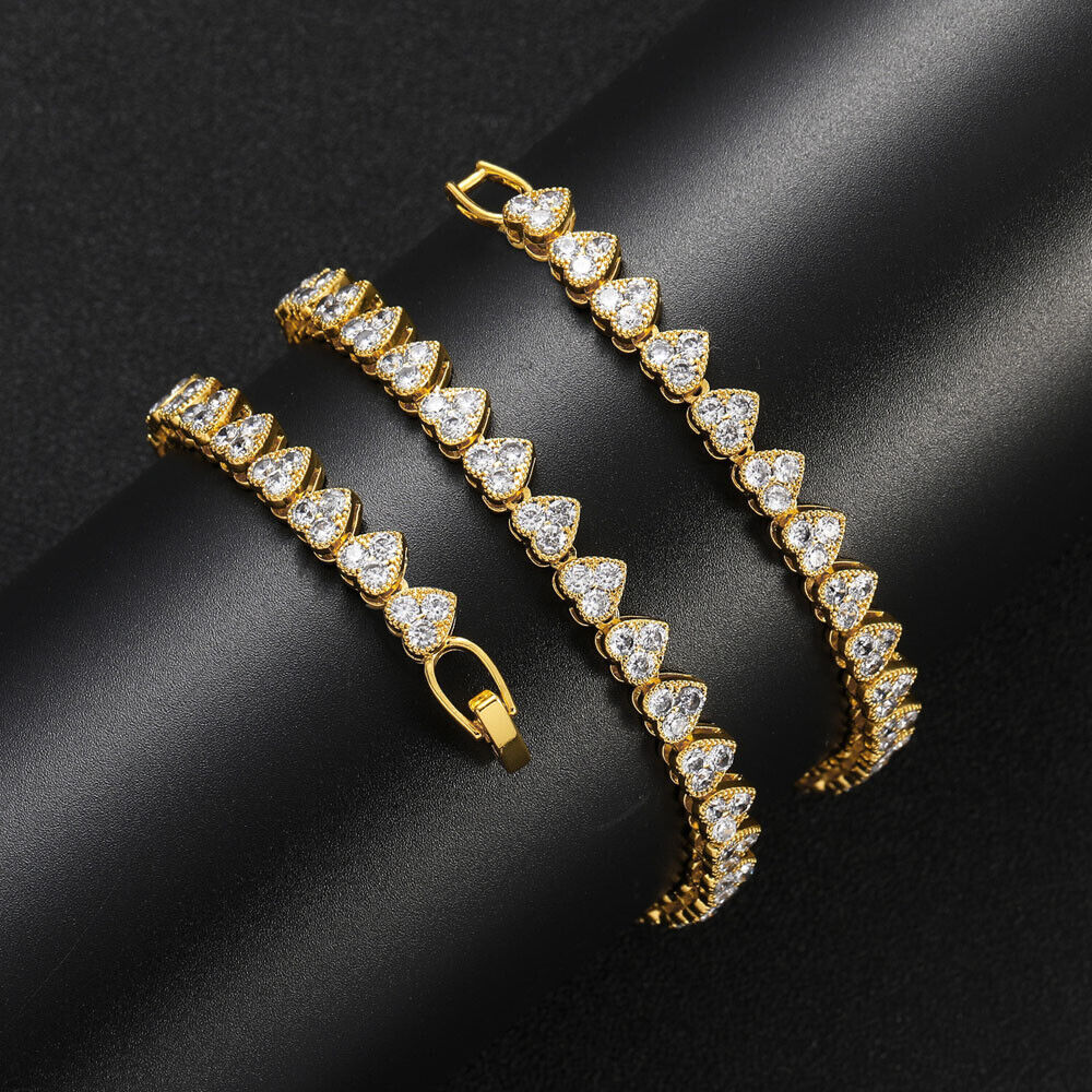 18K Gold Silver Plated 6.5mm Hip Hop Heart Chain Necklaces CZ S623