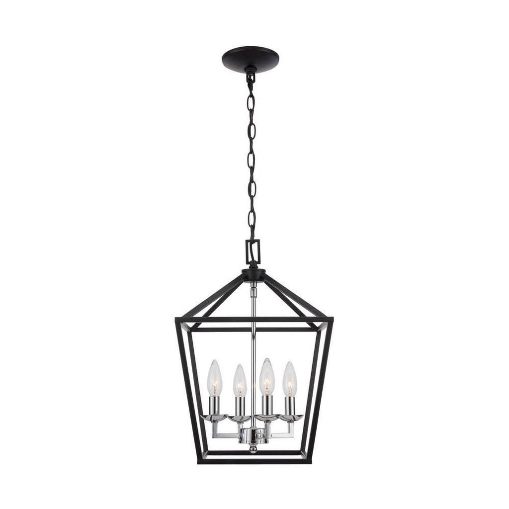 4-Light Black and Polished Chrome Caged Chandelier Q471955