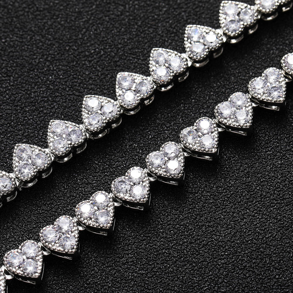18K Gold Silver Plated 6.5mm Hip Hop Heart Chain Necklaces CZ S623