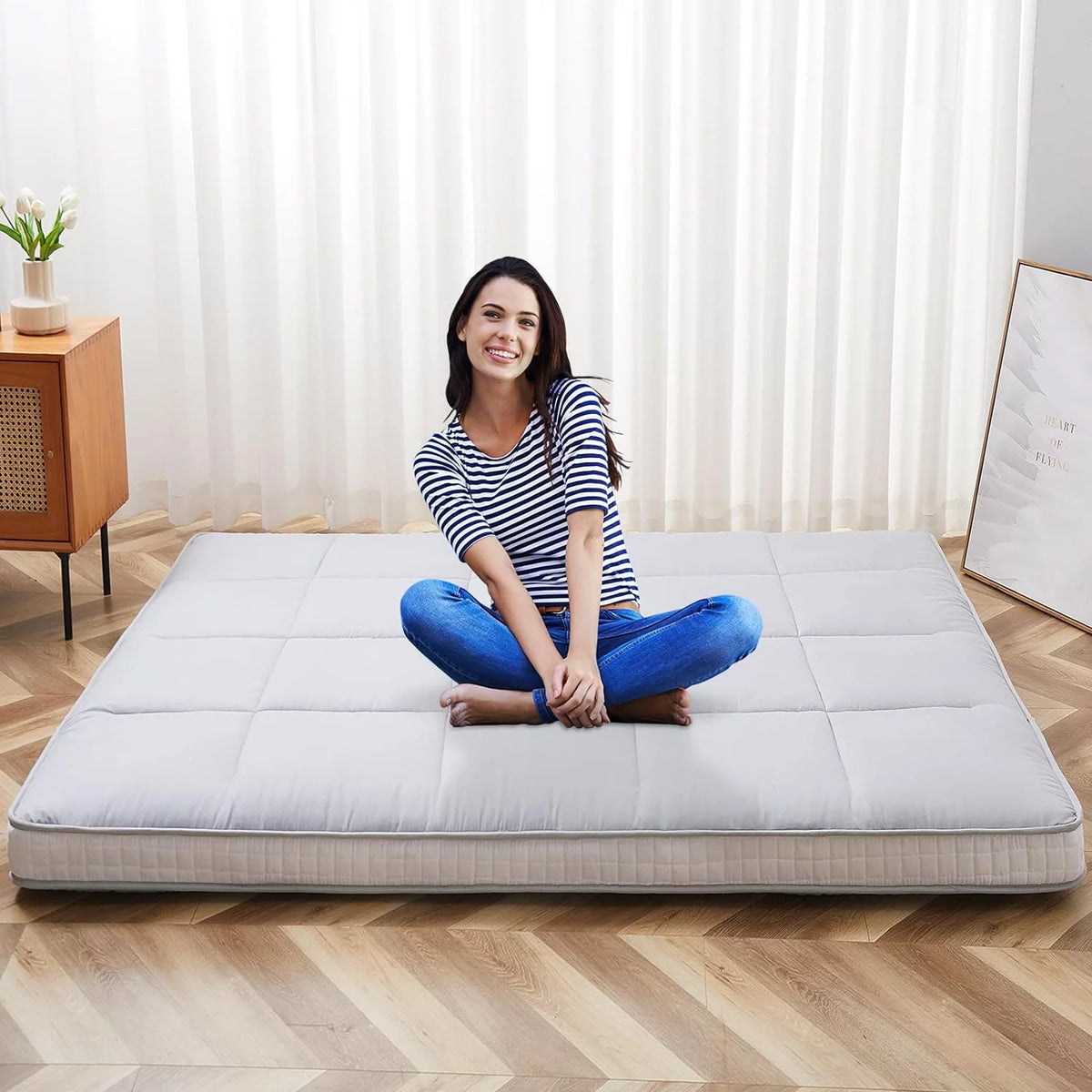 Japanese Floor Futon Mattress Grey Queen Size D82023