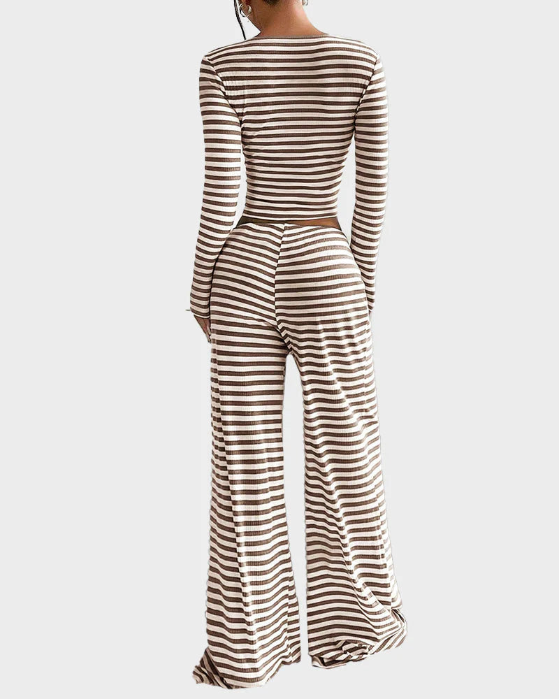 Stripe Crop Top & Wide Leg Two-Piece Lounge Set P3450