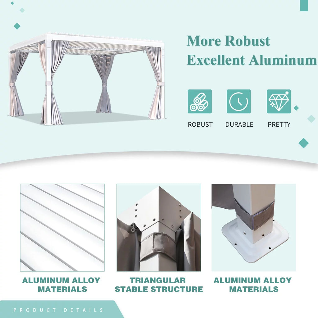 10'10' Outdoor Louvered Pergola with Adjustable Aluminum Roof I3998