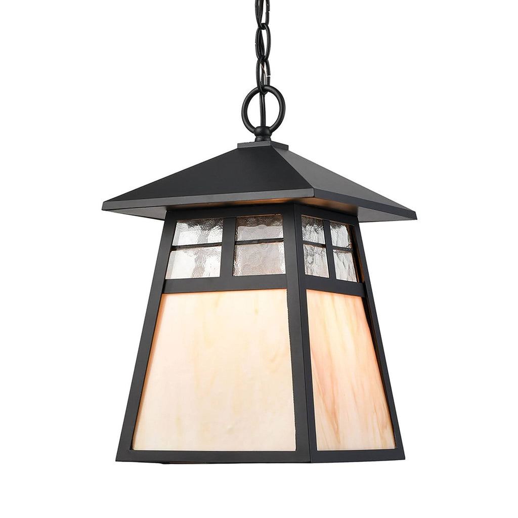 1-Light Hanging Matte Black Antique White Art Glass B596