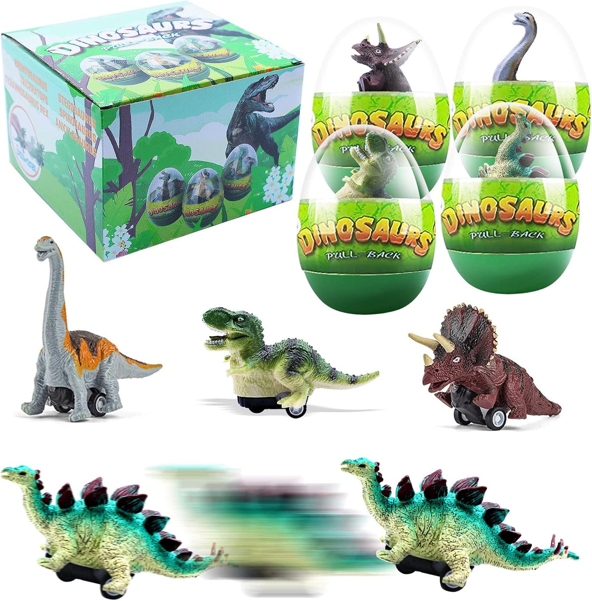 4 Pack Jumbo Prefilled Easter Eggs with Dinosaur Pull Back Cars G997
