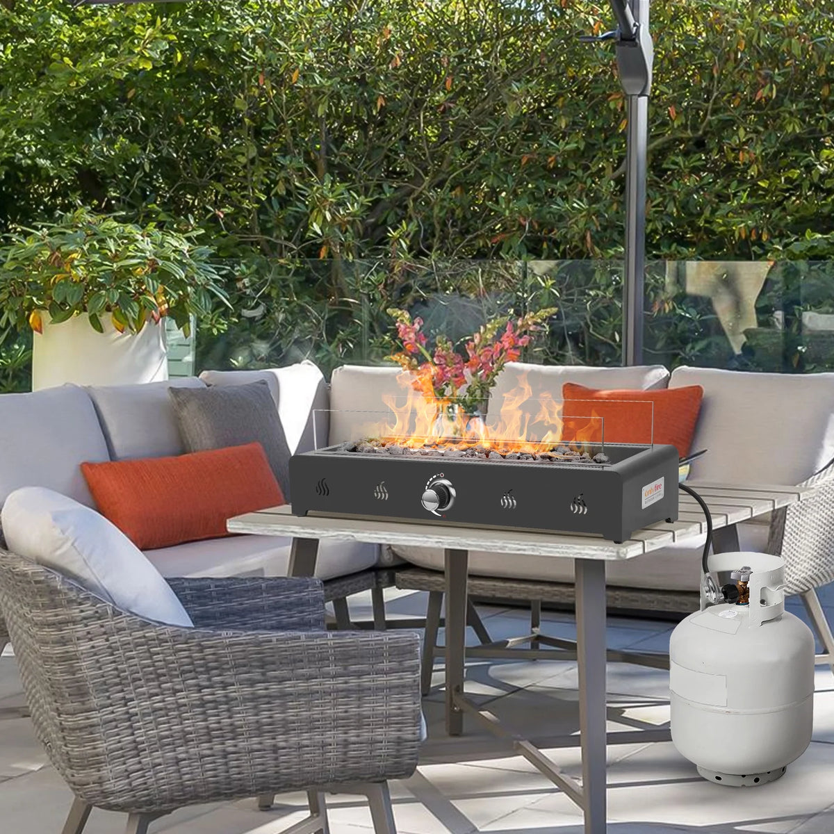 28in Propane Firepit with Glass Wind Guard P9680