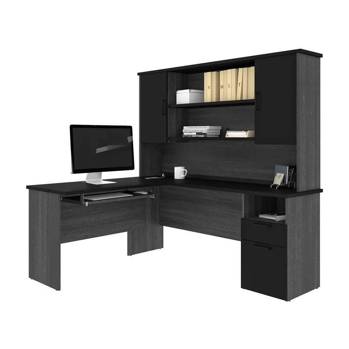 71W L-Shaped Desk with Hutch E623
