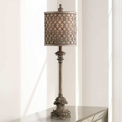 Beige Metal Fabric Shade End Table Lamps Set of 2 G39448