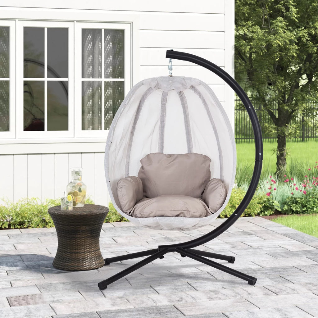 Egg Chair with Metal Stand and Cushion, 400LBS Capacity, Gray A186