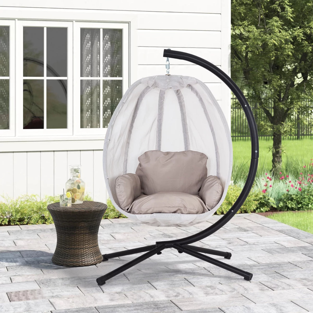 Egg Chair with Metal Stand and Cushion, 400LBS Capacity, Gray A186