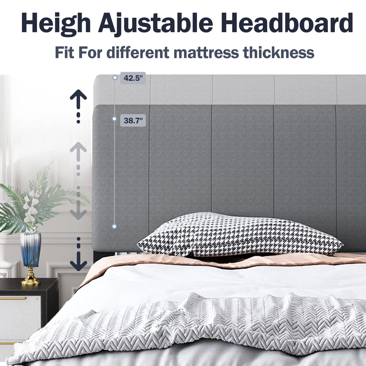 Gray Upholstered Twin Platform Bed with Headboard P31938