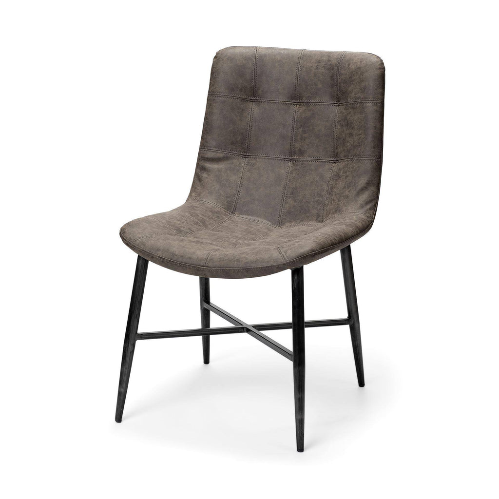 Brown Faux Leather Dining Chair with Black Metal Frame P624