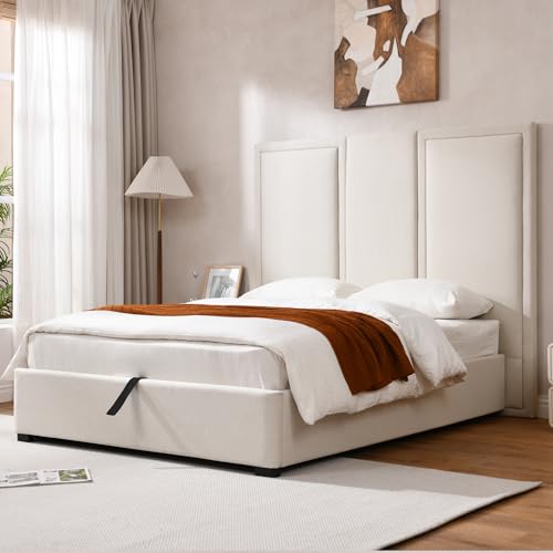 Queen Size Linen Upholstered Platform Bed with Storage Drawers J581757