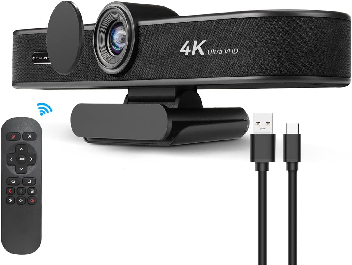 4K Webcam with Microphone and Speaker, 5X Digital Zoom, Privacy Cover, 120° Wide View D7216