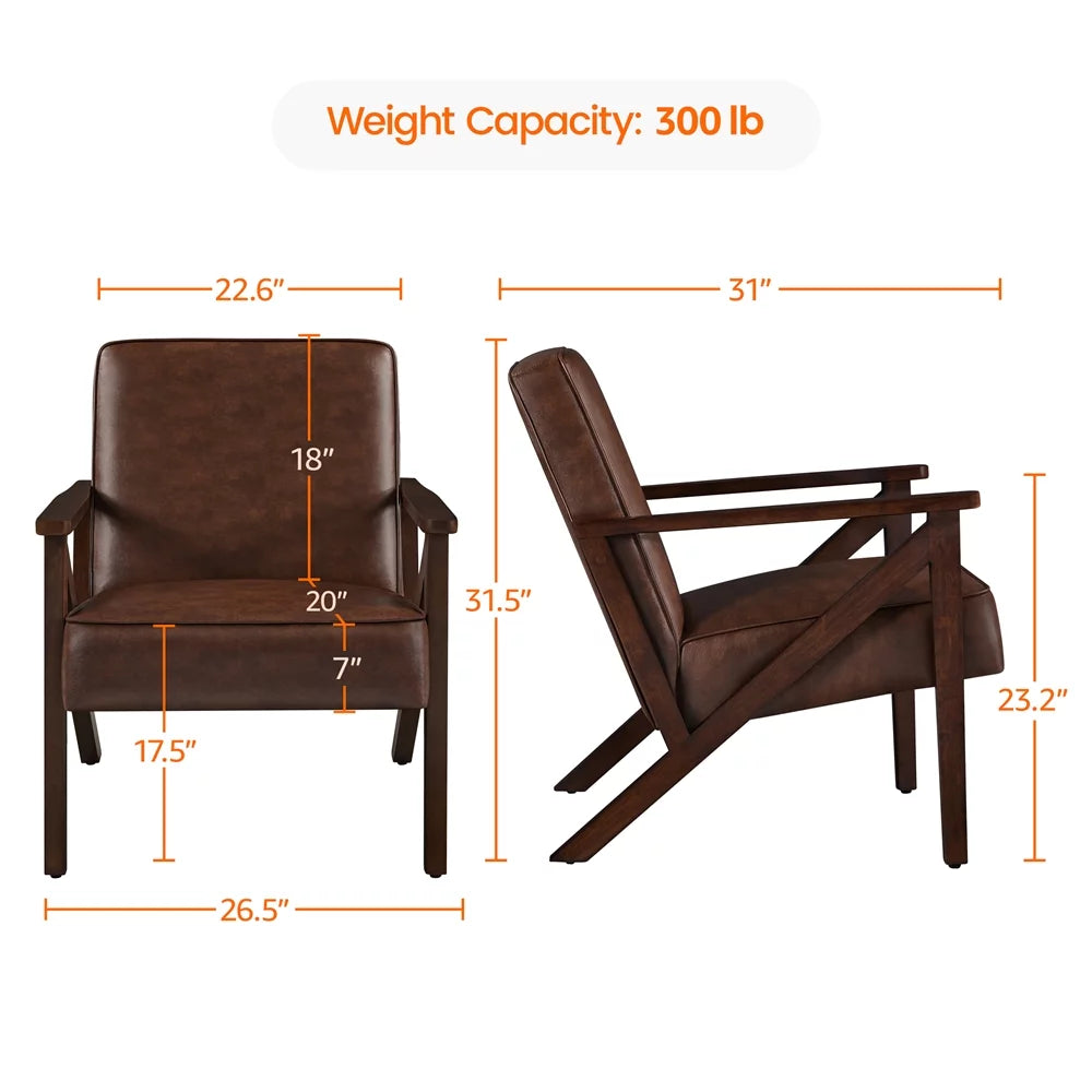 Dark Brown Faux Leather Accent Chair with Wood Legs P520513
