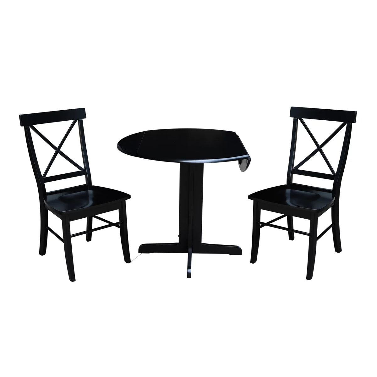 36 inch Dual Drop Leaf Dining Table with Two X-back Chairs in Black Z3579