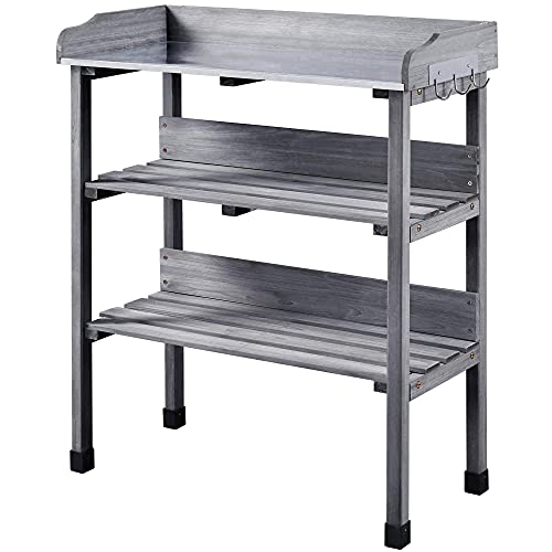Fir Wood Potting Bench Table with 3 Tier Shelves F3645