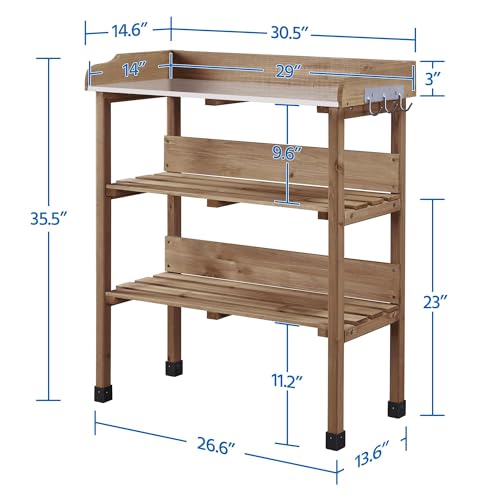 Fir Wood Potting Bench Table with 3 Tier Shelves F3645
