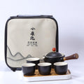 Ceramic Portable Travel Tea Set with 360 Rotation Teapot, 4 Tea Cups, Bamboo Tea Tray and Travel Bag W7023