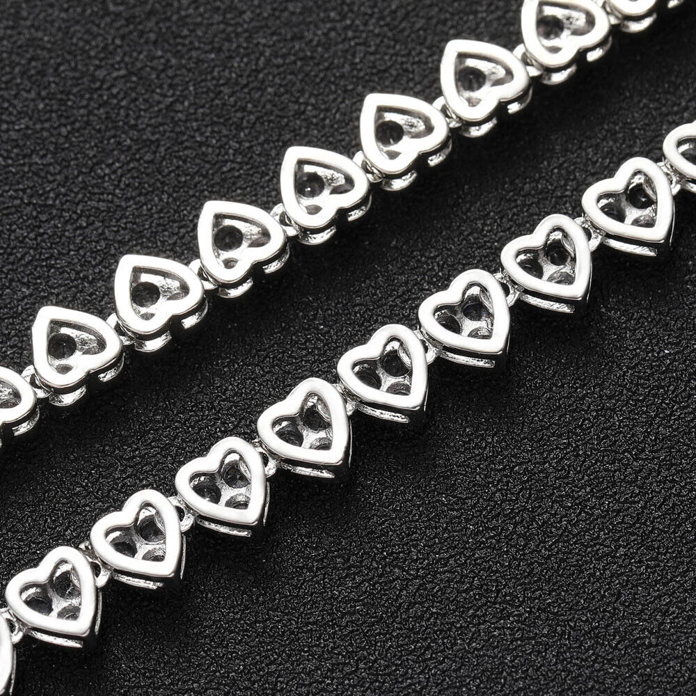 18K Gold Silver Plated 6.5mm Hip Hop Heart Chain Necklaces CZ S623