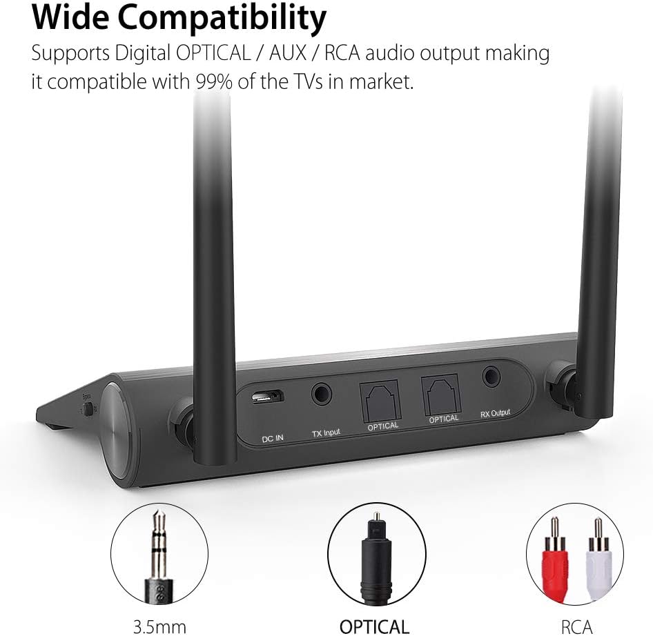 Bluetooth 5.0 Transmitter Receiver aptX Low Latency Wireless Adapter, Optical 3.5mm AUX RCA, Pack of 2 V5396