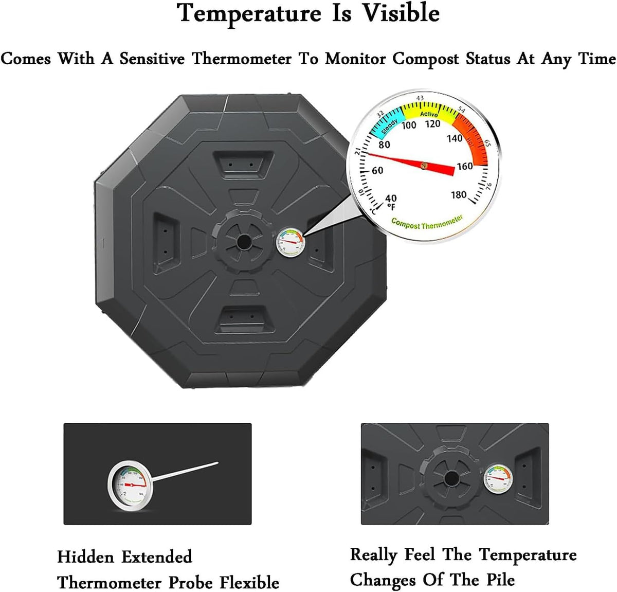 160L Dual Chamber Tumbling Compost Bin with Thermometer V210503