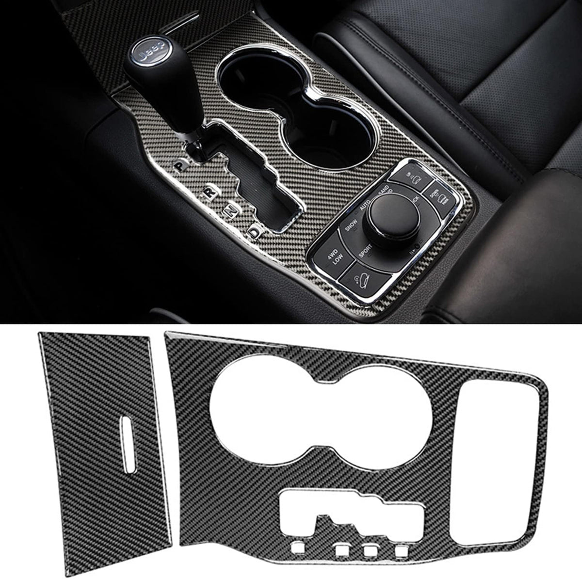Real Carbon Fiber Black Cup Holder Center Console Trim S519267