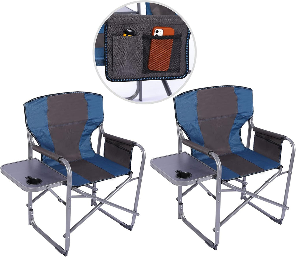 Blue 2 Pack Heavy Duty Folding Director Chair with Side Table V518