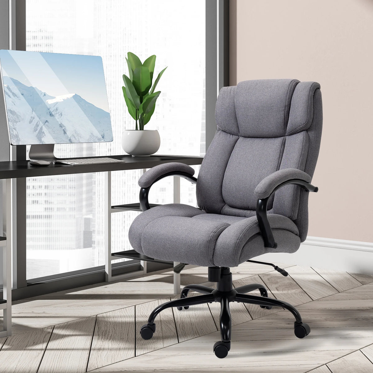 Light Grey Linen Fabric High Back Executive Office Chair E670941