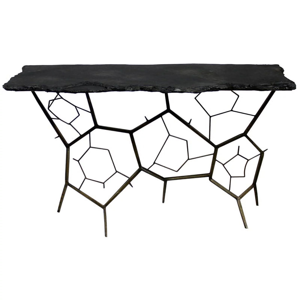 Stone Console Table on Black Cast Iron Base S23375