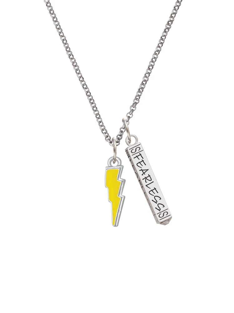 Silvertone Yellow Lightning Bolt Bar Charm Necklace, 23" D839