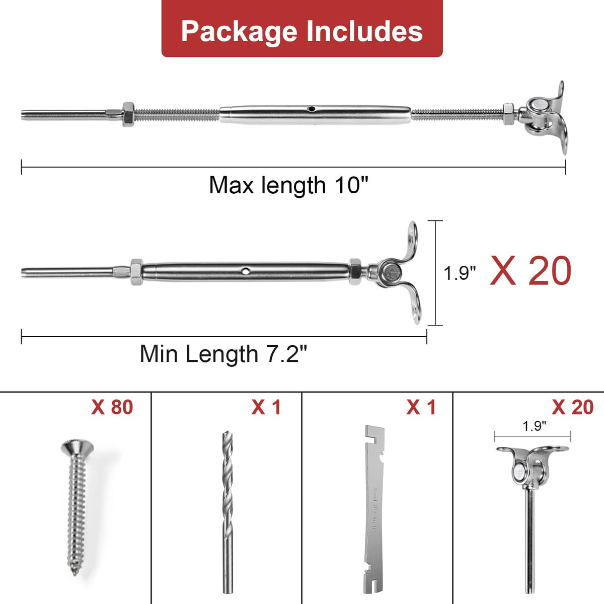 20 Sets T316 Stainless Steel Adjustable Angle 180° Cable Railing Kit L7367