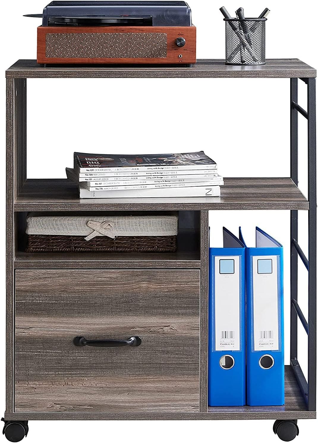 Retro Grey Mobile File Cabinet with Drawer B7122