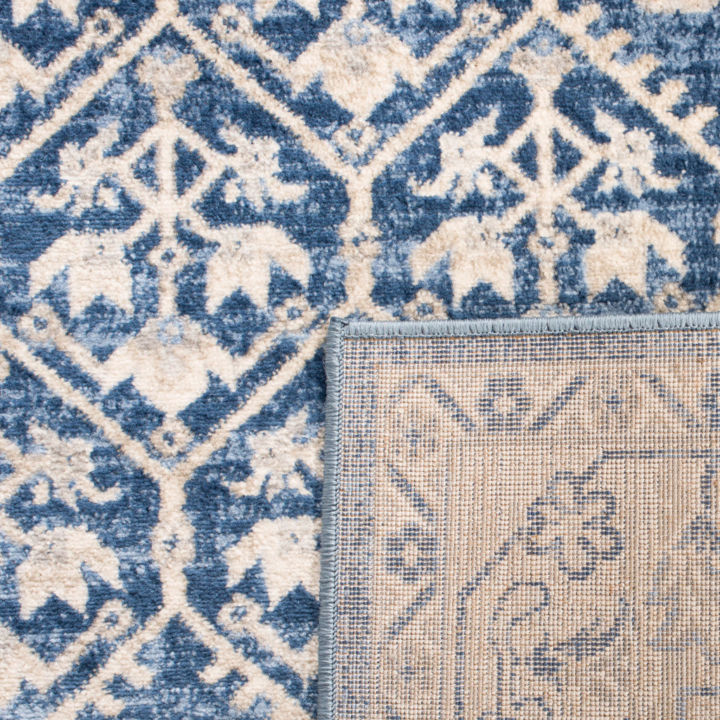 Navy Light Grey Floral Geometric Area Rug L82375