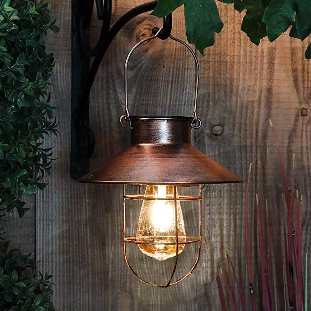 Metal Hanging Solar Lantern Waterproof with Edison Bulb O492