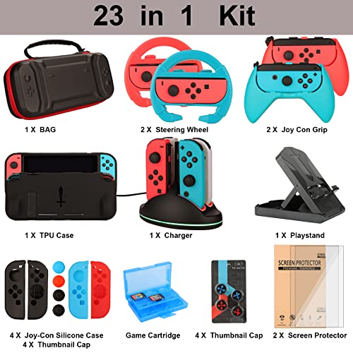 23 in 1 Carrying Case with Steering Wheels Screen Protectors Charging Dock Grips Caps A63167