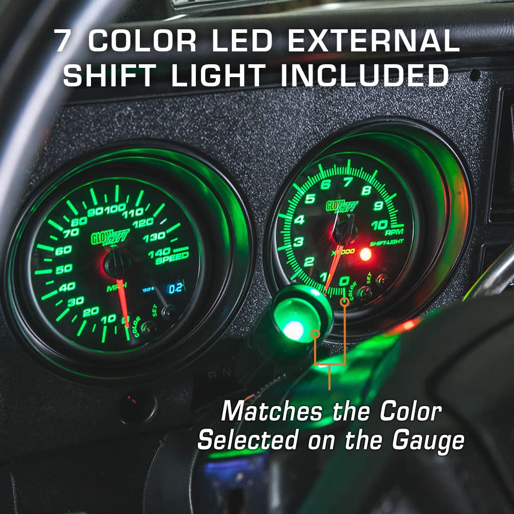 Tinted 7 Color 10,000 RPM Tachometer Gauge with Shift Light S8909